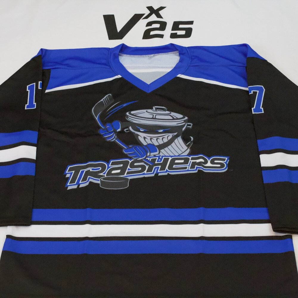 NEW Men's Danbury Trashers AJ Galante Hockey Jersey Crime and Penalties Lg